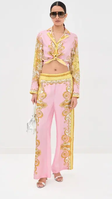 Versace Twill Print Silk Shirt Pale Yellow+Rose Quartz | Thumbnail 5