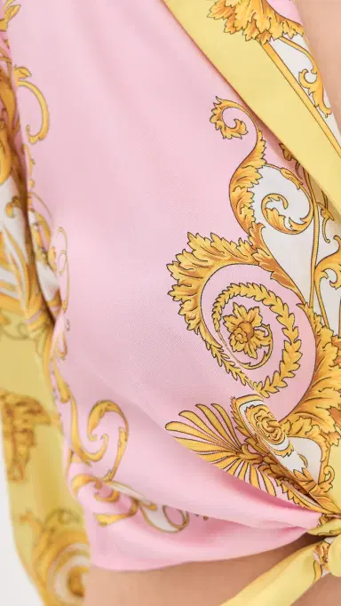 Versace Twill Print Silk Shirt Pale Yellow+Rose Quartz | Thumbnail 6
