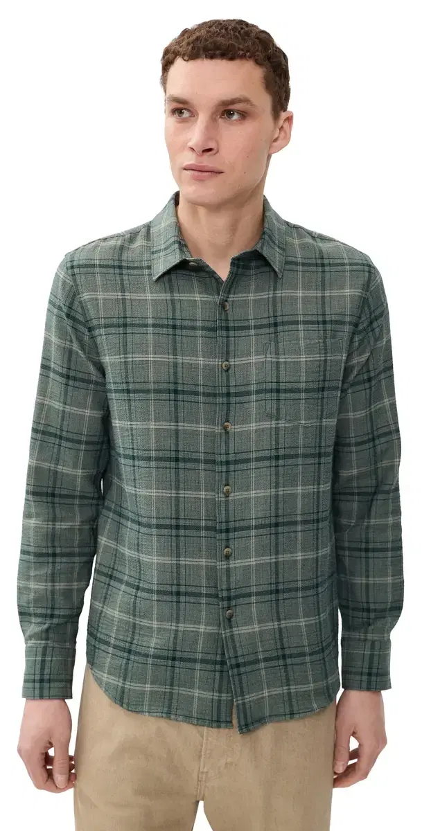 Catskill Plaid ong Sleeve French Placket Shirt Seaweed/Matcha