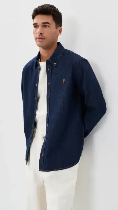 AMI Raw Indigo Denim Shirt Indigo | Thumbnail 2 AMI Raw Indigo Denim Shirt Indigo | Thumbnail 2