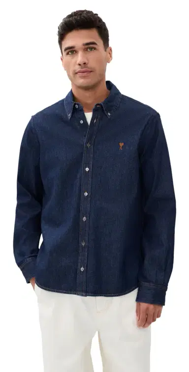 AMI Raw Indigo Denim Shirt Indigo | Thumbnail 1 AMI Raw Indigo Denim Shirt Indigo | Thumbnail 1