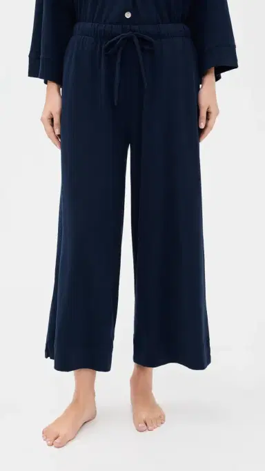 Petite Plume Pima Cotton Navy Wide Leg Pajama Set Navy L | Thumbnail 5 Petite Plume Pima Cotton Navy Wide Leg Pajama Set Navy L | Thumbnail 5