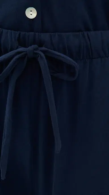 Petite Plume Pima Cotton Navy Wide Leg Pajama Set Navy L | Thumbnail 6 Petite Plume Pima Cotton Navy Wide Leg Pajama Set Navy L | Thumbnail 6
