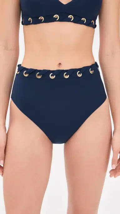 STYLEST DreamSculpt Grommet High Waist Bikini Bottoms Navy | Thumbnail 2
