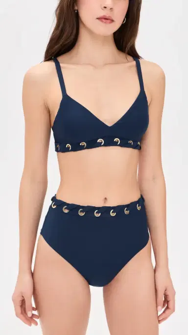 STYLEST DreamSculpt Grommet High Waist Bikini Bottoms Navy | Thumbnail 4
