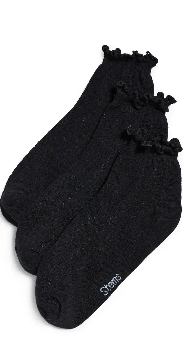 Pointelle Mid Crew Socks 3 Pack Black One Size