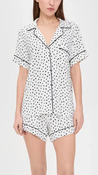 Eberjey Gisele Printed Short Pajama Set Heart To Heart Black/Black | Thumbnail 2 Eberjey Gisele Printed Short Pajama Set Heart To Heart Black/Black | Thumbnail 2
