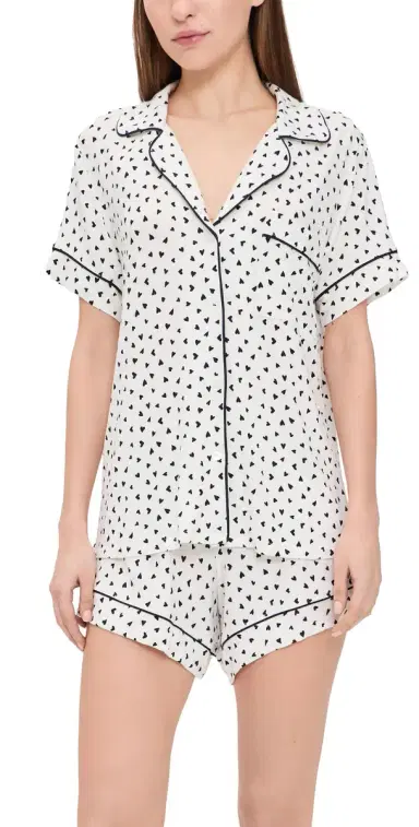 Eberjey Gisele Printed Short Pajama Set Heart To Heart Black/Black | Thumbnail 1 Eberjey Gisele Printed Short Pajama Set Heart To Heart Black/Black | Thumbnail 1