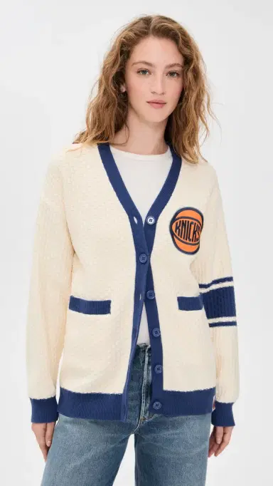 Terez Knit Cotton Varsity Sweater Knicks Sugar | Thumbnail 2