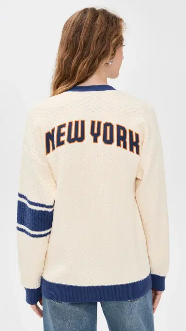 Terez Knit Cotton Varsity Sweater Knicks Sugar | Thumbnail 3