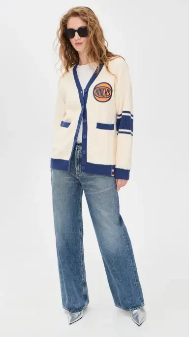 Terez Knit Cotton Varsity Sweater Knicks Sugar | Thumbnail 5