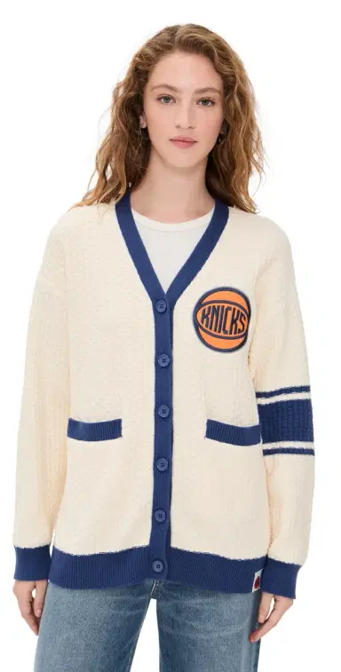 Terez Knit Cotton Varsity Sweater Knicks Sugar | Thumbnail 1