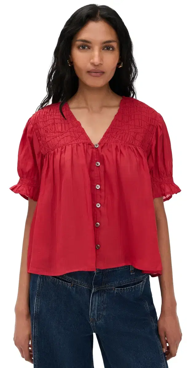 Imogen Solid Short Sleeve Top Red