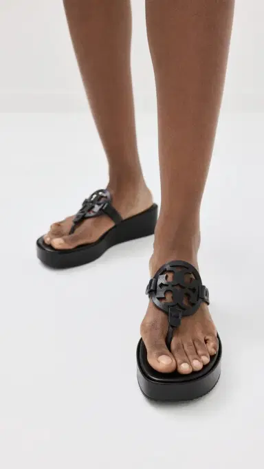 Tory Burch Miller Wedge Sandals Perfect Black 9 | Thumbnail 3