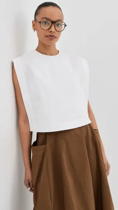 Tibi Cropped Square Blouse White | Thumbnail 2
