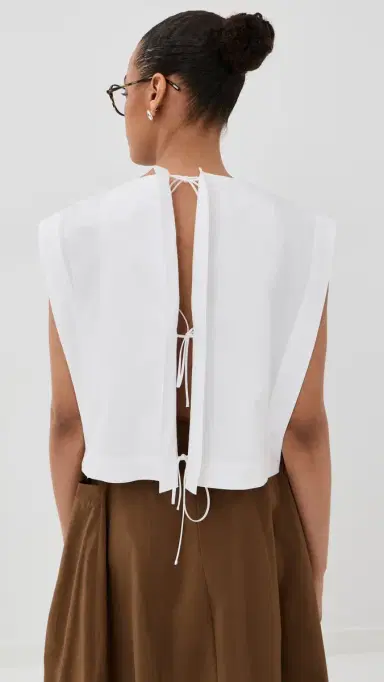 Tibi Cropped Square Blouse White | Thumbnail 3