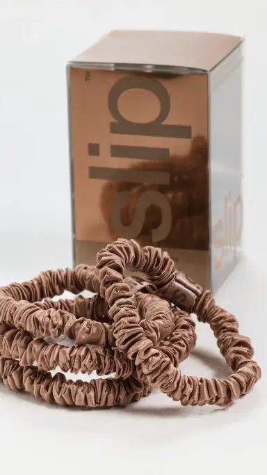 Slip Skinny Silk Scrunchies Set of 4 Light Brown One Size | Thumbnail 5