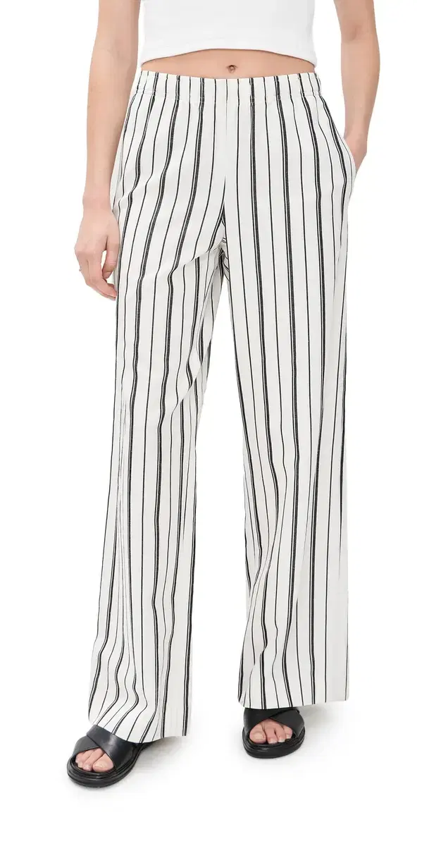 Resort tripe Drawstring Pull On Pants B'White/Black