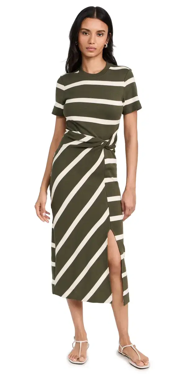 Short Sleeve Striped Cody Dress Army/Cream