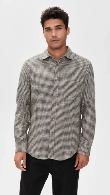 Portuguese Flannel Abstract Pied Poule Button Down Shirt Charcoal | Thumbnail 2 Portuguese Flannel Abstract Pied Poule Button Down Shirt Charcoal | Thumbnail 2