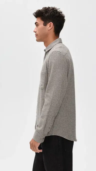 Portuguese Flannel Abstract Pied Poule Button Down Shirt Charcoal | Thumbnail 4 Portuguese Flannel Abstract Pied Poule Button Down Shirt Charcoal | Thumbnail 4