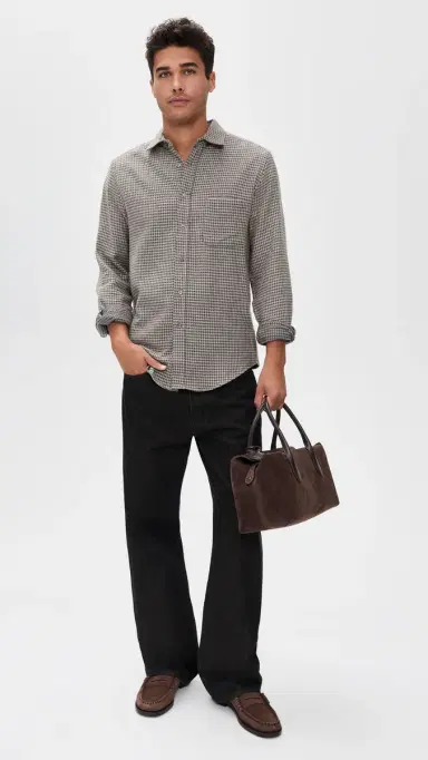 Portuguese Flannel Abstract Pied Poule Button Down Shirt Charcoal | Thumbnail 5 Portuguese Flannel Abstract Pied Poule Button Down Shirt Charcoal | Thumbnail 5