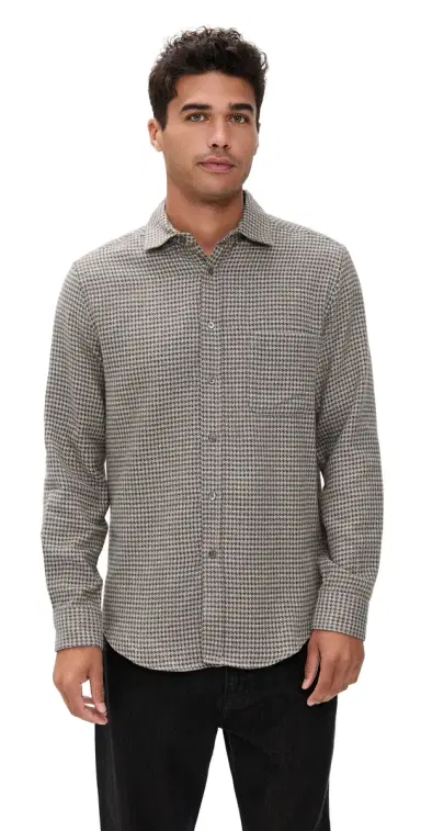 Portuguese Flannel Abstract Pied Poule Button Down Shirt Charcoal | Thumbnail 1 Portuguese Flannel Abstract Pied Poule Button Down Shirt Charcoal | Thumbnail 1