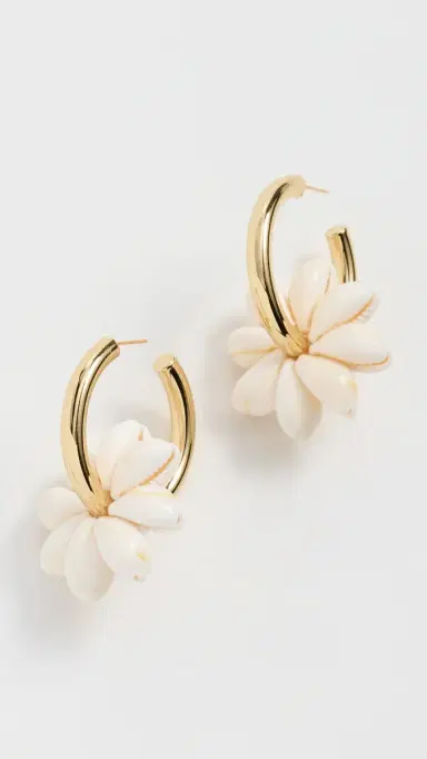 Logan Tay Shell Hoops Gold One Size | Thumbnail 2