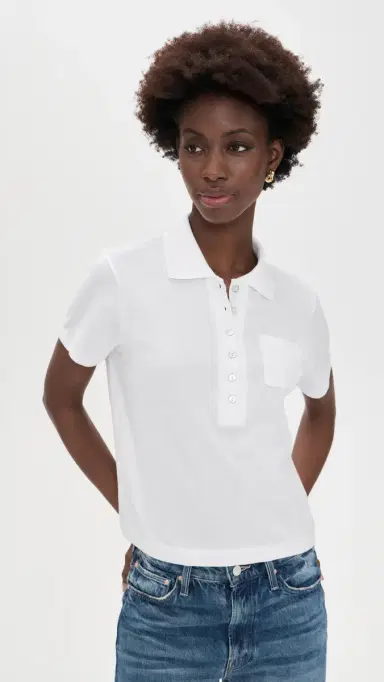 Vince Cropped Pocket Polo Optic White | Thumbnail 2
