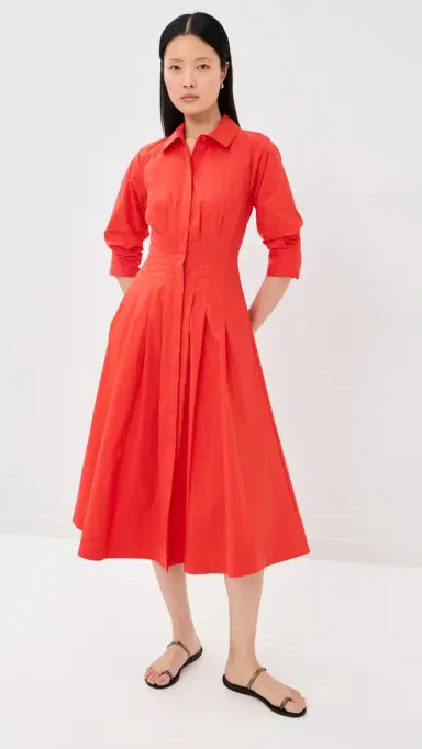 Simkhai Jazz Pintuck Midi Dress Lobster | Thumbnail 2 Simkhai Jazz Pintuck Midi Dress Lobster | Thumbnail 2