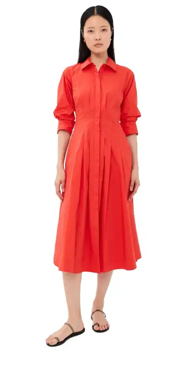 Simkhai Jazz Pintuck Midi Dress Lobster | Thumbnail 1 Simkhai Jazz Pintuck Midi Dress Lobster | Thumbnail 1