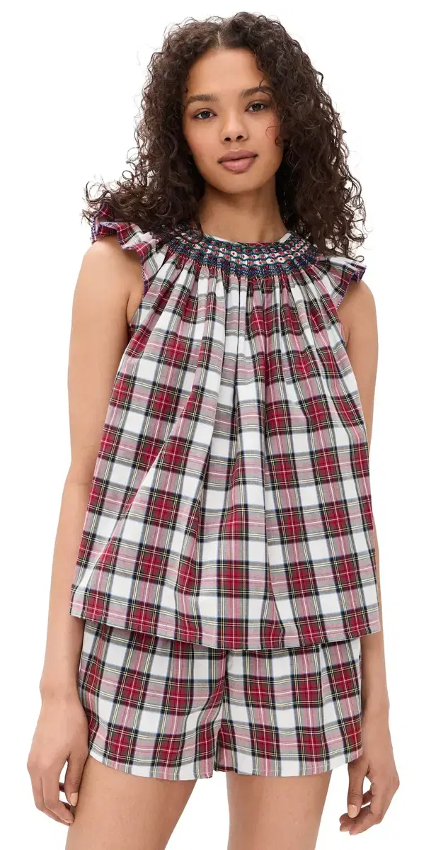 Folkloore mocked hort Pajama et Cotton White Tartan