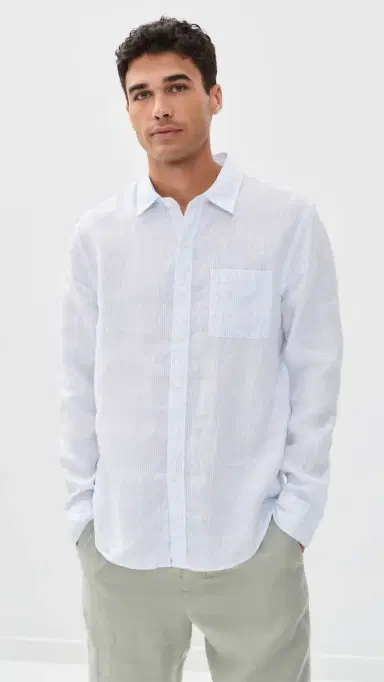 Vince Tate Stripe Long Sleeve Classic Shirt Optic White/Novo | Thumbnail 2 Vince Tate Stripe Long Sleeve Classic Shirt Optic White/Novo | Thumbnail 2
