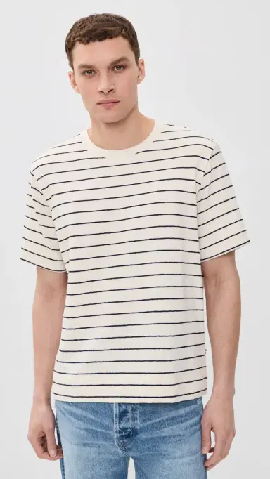 NN07 Pedro Textured Stripe Tee Navy Blue | Thumbnail 2