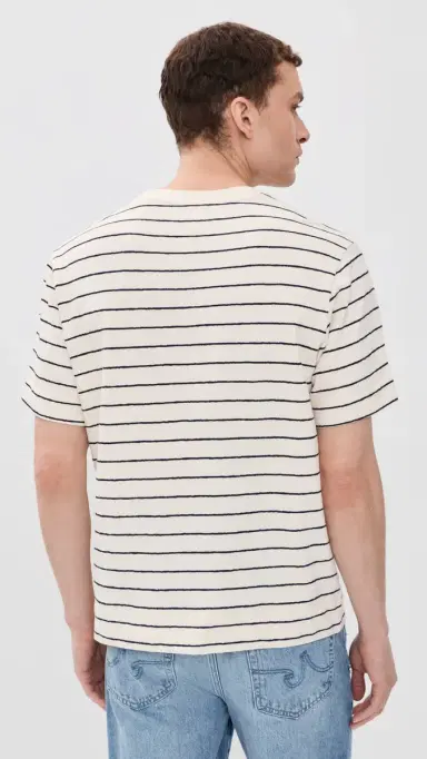 NN07 Pedro Textured Stripe Tee Navy Blue | Thumbnail 3