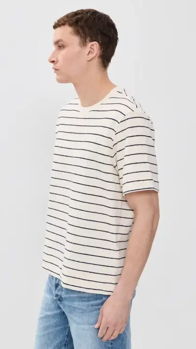 NN07 Pedro Textured Stripe Tee Navy Blue | Thumbnail 4