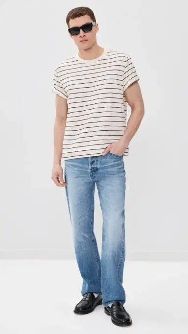 NN07 Pedro Textured Stripe Tee Navy Blue | Thumbnail 5