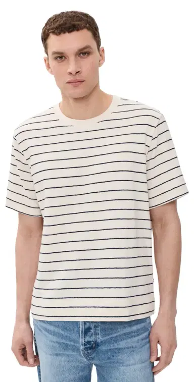 NN07 Pedro Textured Stripe Tee Navy Blue | Thumbnail 1