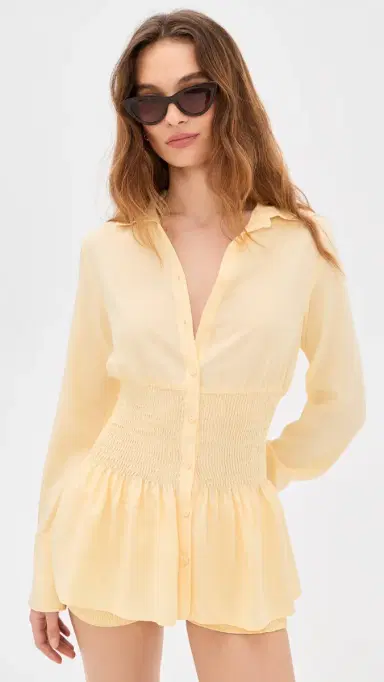 Seven Wonders Adora Long Sleeve Shirred Shirt Lemon | Thumbnail 2 Seven Wonders Adora Long Sleeve Shirred Shirt Lemon | Thumbnail 2