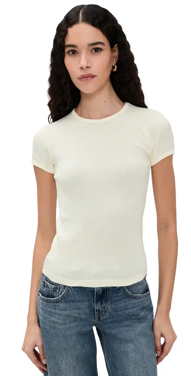 DONNI. The Pointelle Baby Tee Creme