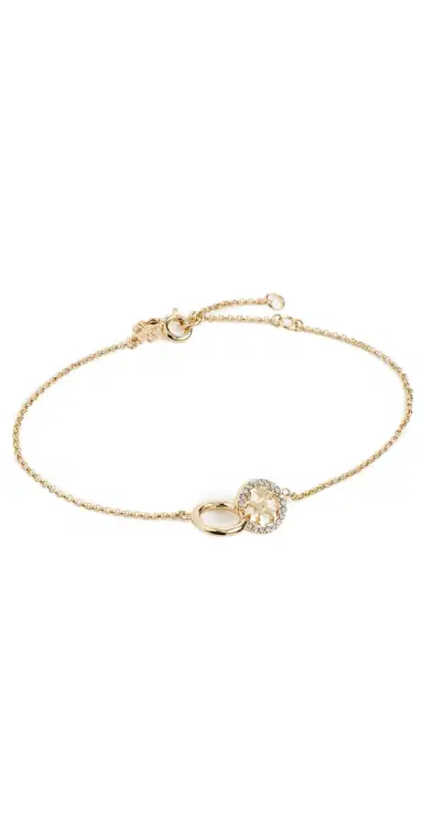 Tory Burch Icon Pavé Interlocking Chain Bracelet Tory Gold/Crystal One Size | Thumbnail 1
