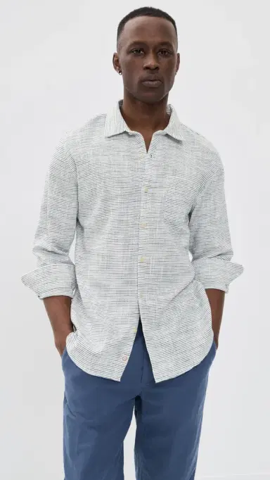 Marine Layer Classic Stretch Shirt Natural/Black Stripe L | Thumbnail 2