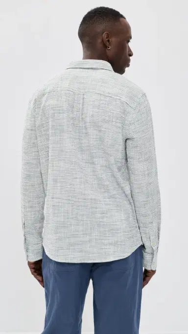 Marine Layer Classic Stretch Shirt Natural/Black Stripe L | Thumbnail 3