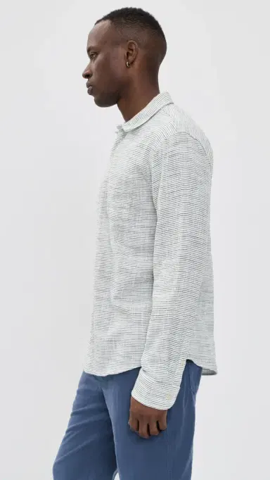 Marine Layer Classic Stretch Shirt Natural/Black Stripe L | Thumbnail 4