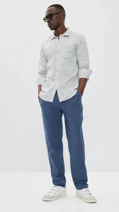 Marine Layer Classic Stretch Shirt Natural/Black Stripe L | Thumbnail 5