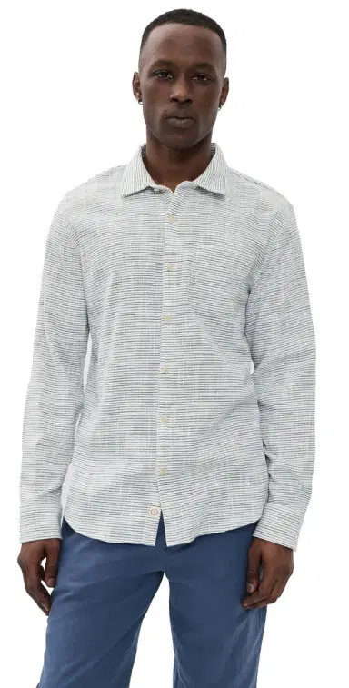 Marine Layer Classic Stretch Shirt Natural/Black Stripe L | Thumbnail 1