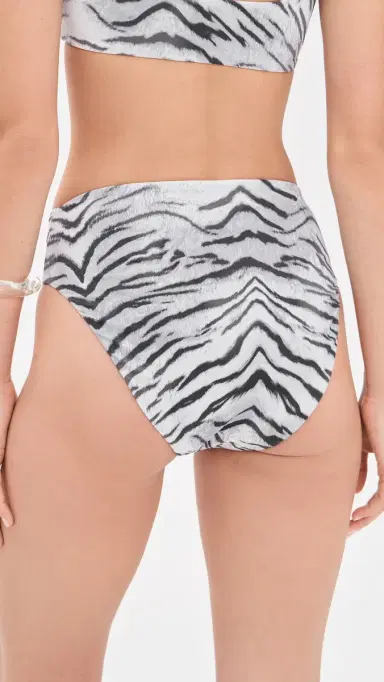 GOOD AMERICAN Matte High Waist Bikini Bottoms Black And White Tiger M | Thumbnail 3