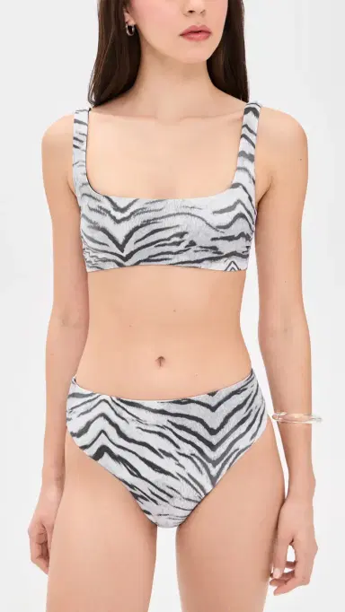 GOOD AMERICAN Matte High Waist Bikini Bottoms Black And White Tiger M | Thumbnail 4