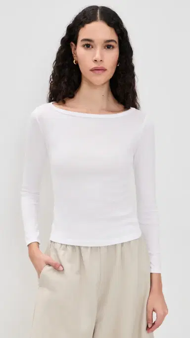 Enza Costa Fine Cotton Boat Neck ong Sleeve Top White | Thumbnail 2 Enza Costa Fine Cotton Boat Neck ong Sleeve Top White | Thumbnail 2
