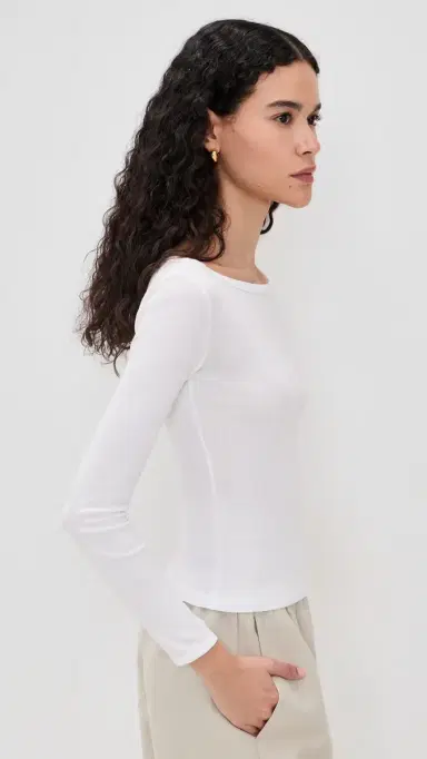 Enza Costa Fine Cotton Boat Neck ong Sleeve Top White | Thumbnail 4 Enza Costa Fine Cotton Boat Neck ong Sleeve Top White | Thumbnail 4